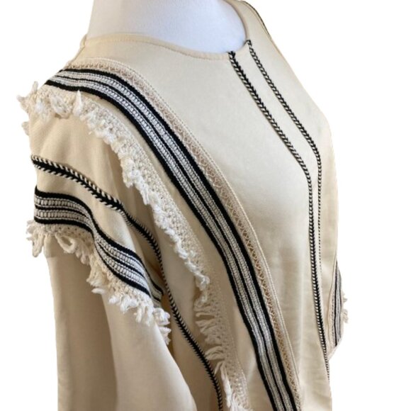 Anthropologie by Eri + Ali Top Cotton Fringe Boho Zipper 3/4 Sleeves, sz Large - Picture 4 of 14